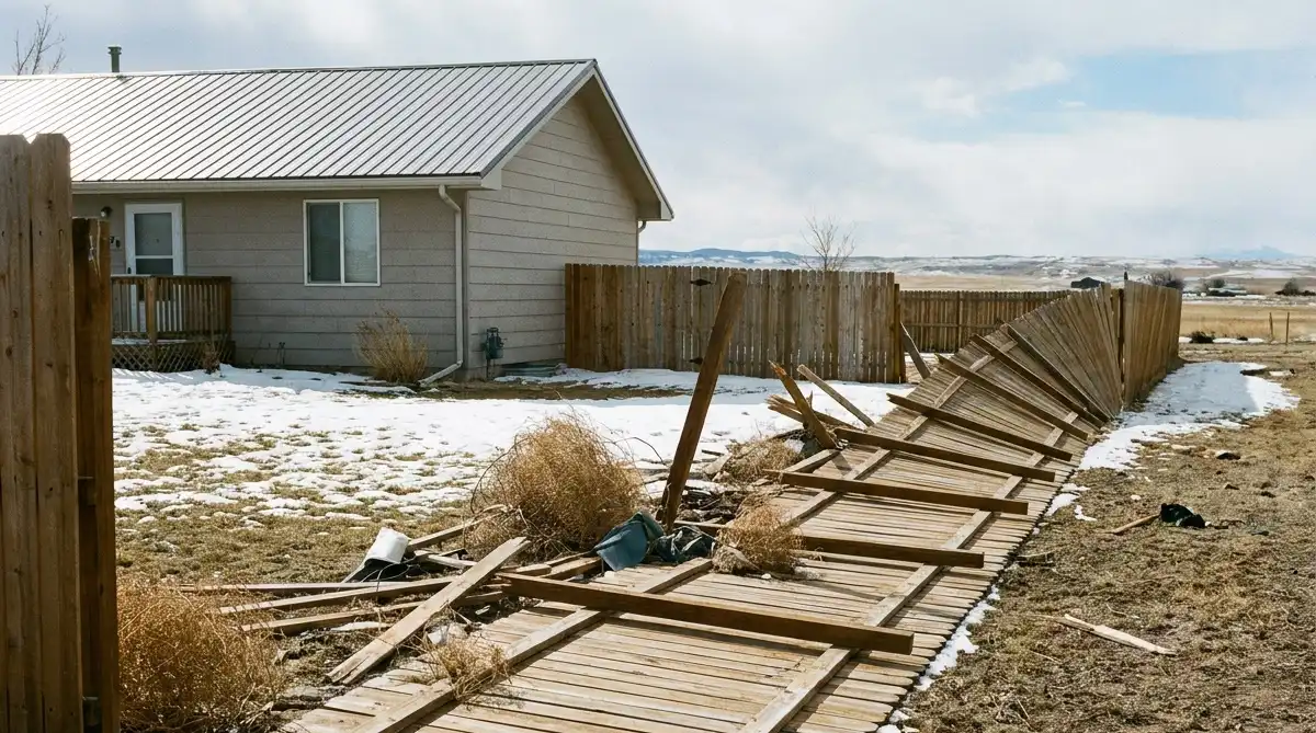 Blown over home residential fence in cheyenne
